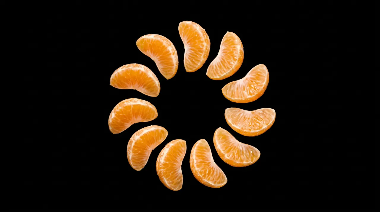 Mandarin segments laid out in a ring on black